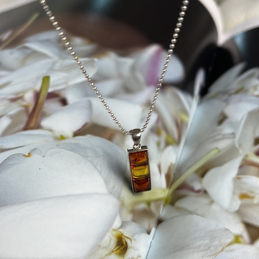 Sterling Silver Rectangular Multi Amber Bar Penda… - image 4